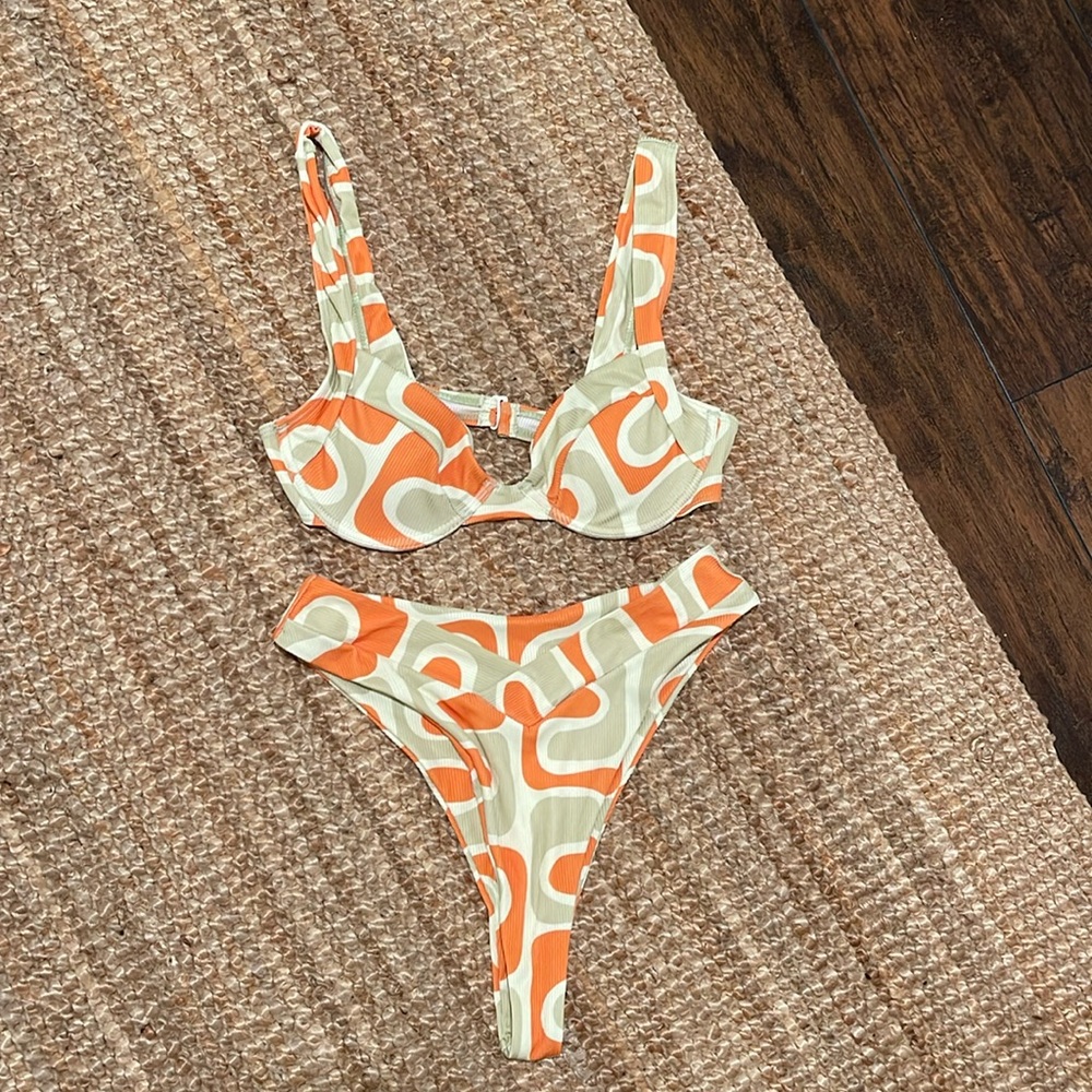 Aurelle Green & Orange Bikini Set